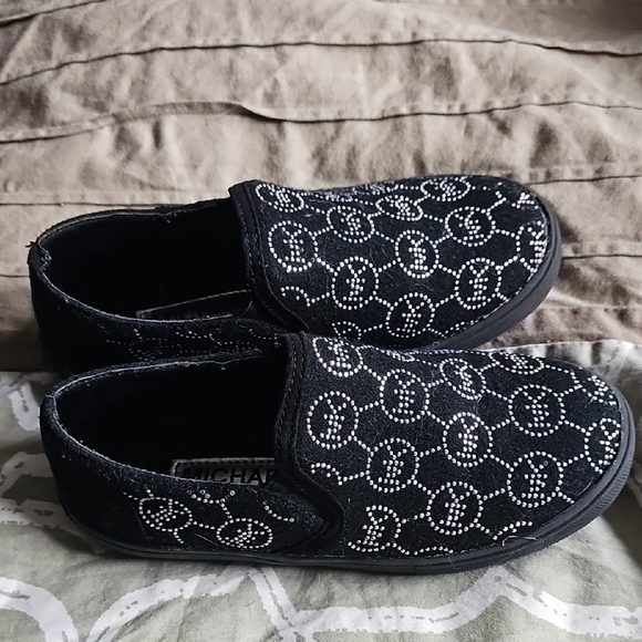 Michael Kors Black Slip-On Shoes with Silver Rhinestone Logo - Picture 1 of 3